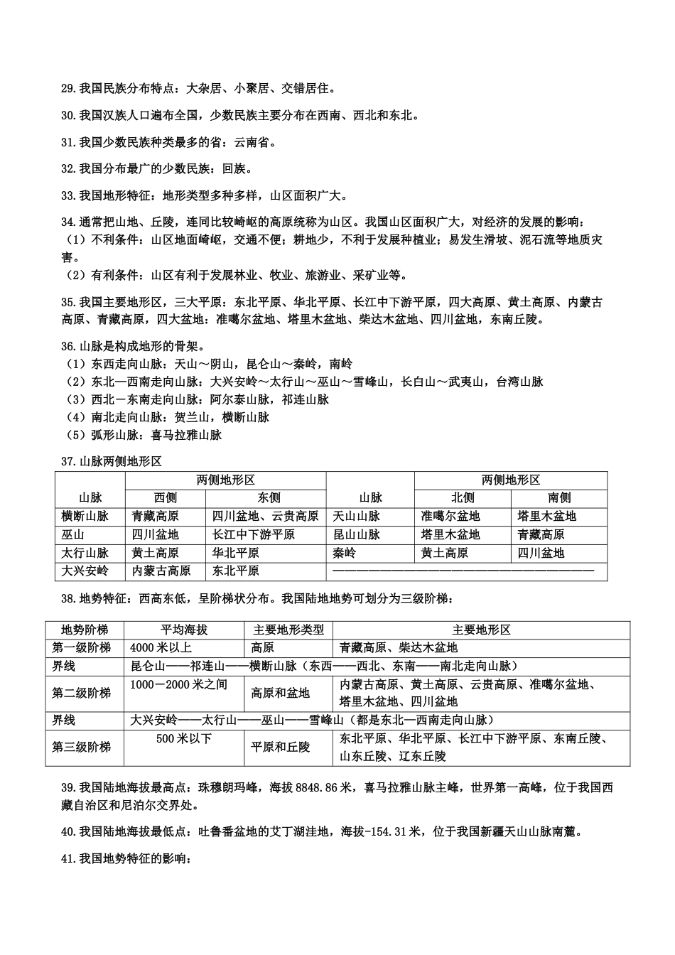 【初中九年级地理】中考资料 中国地理一核心考点速记（ 126个核心考点）-【口袋书】2024年中考地理一轮复习知识清单.docx