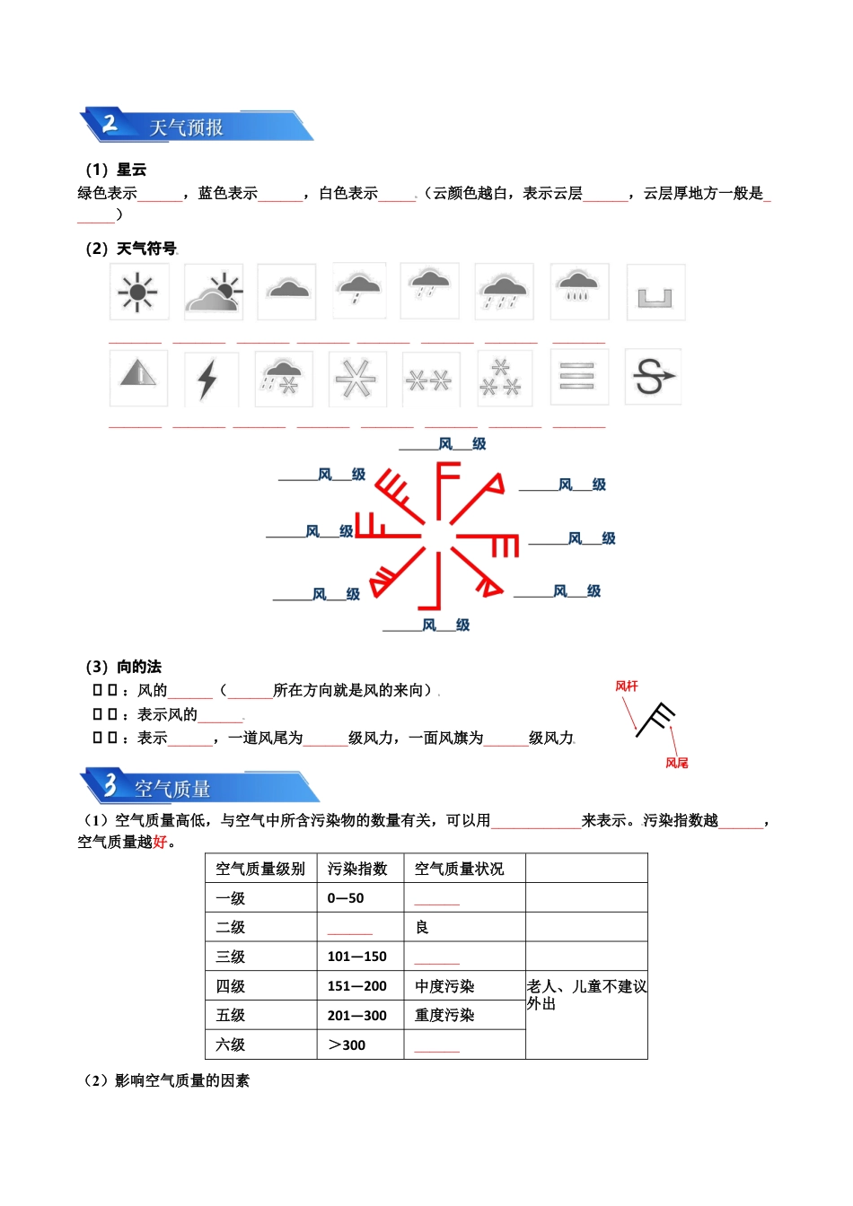 【初中九年级地理】中考资料 专题03 天气与气候-2024年中考地理一轮复习知识清单（扣空版）.docx