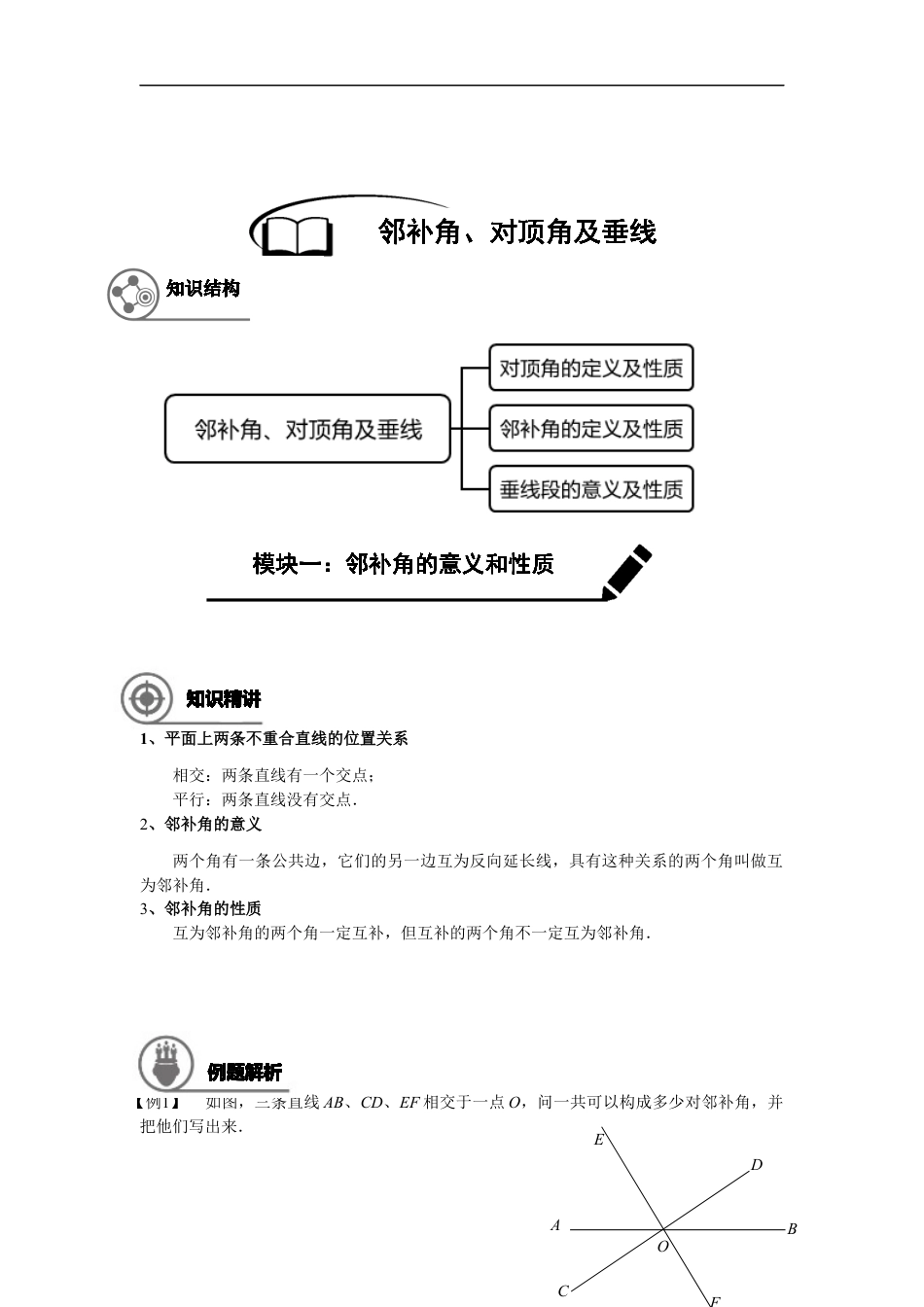 数学 7年级寒假班05-邻补角、对顶角及垂直-学生版.docx