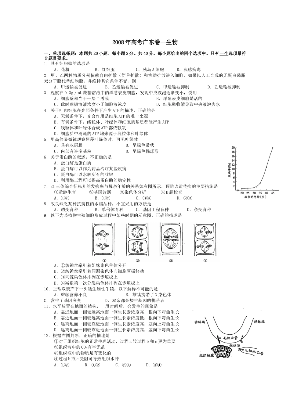 2008年高考化学真题（广东自主命题）.docx