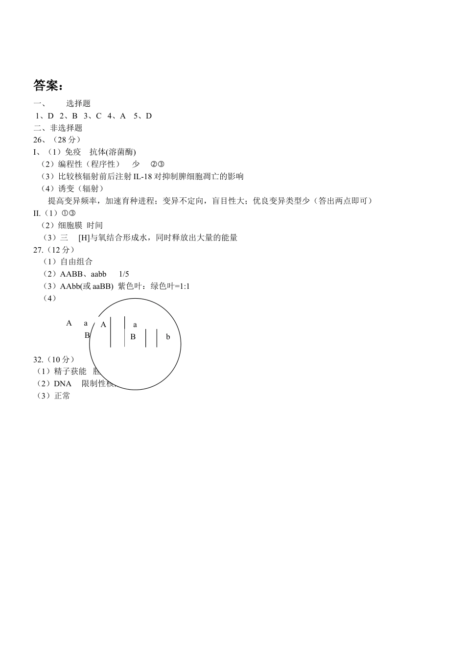 2011年高考生物真题（福建自主命题）.doc