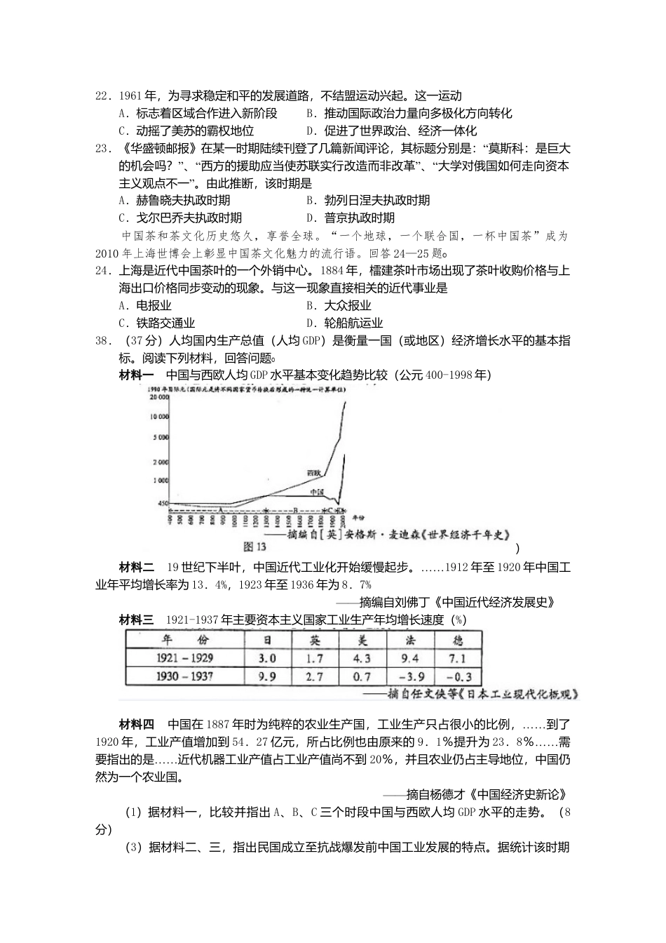 2010年高考历史真题（福建自主命题）.doc