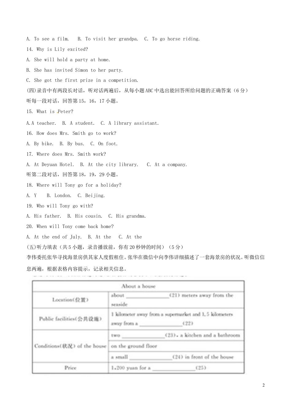 九年级英语山东省德州市2015年中考英语真题试题（含解析）.doc