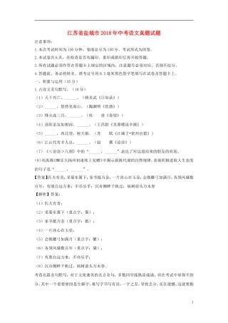 九年级语文江苏省盐城市2018年中考语文真题试题（含解析）.doc