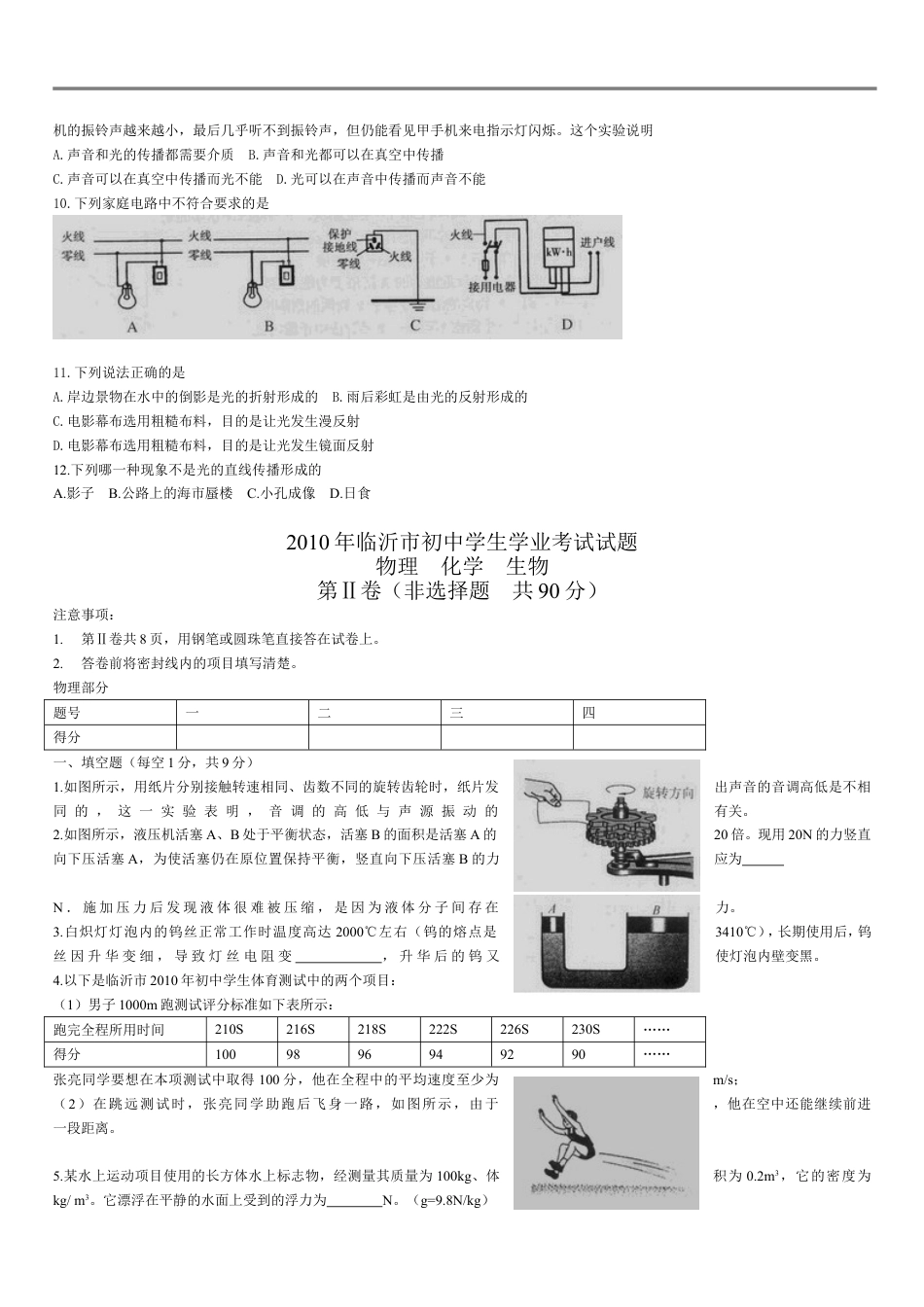 初中九年级物理2010年山东临沂中考物理试题及答案.doc