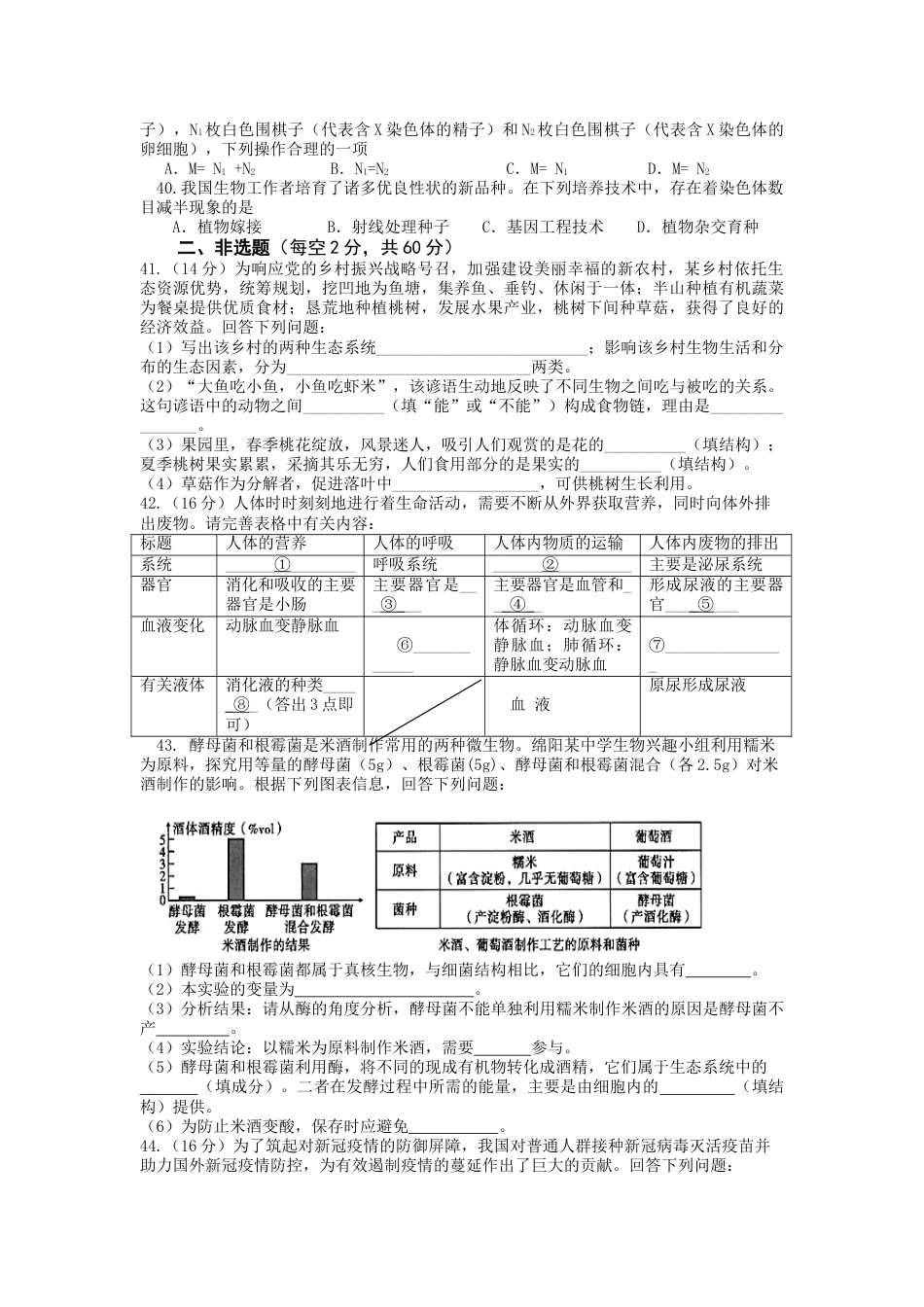 【初中九年级生物】2021年四川省绵阳市初中学业水平考试生物学试题.doc