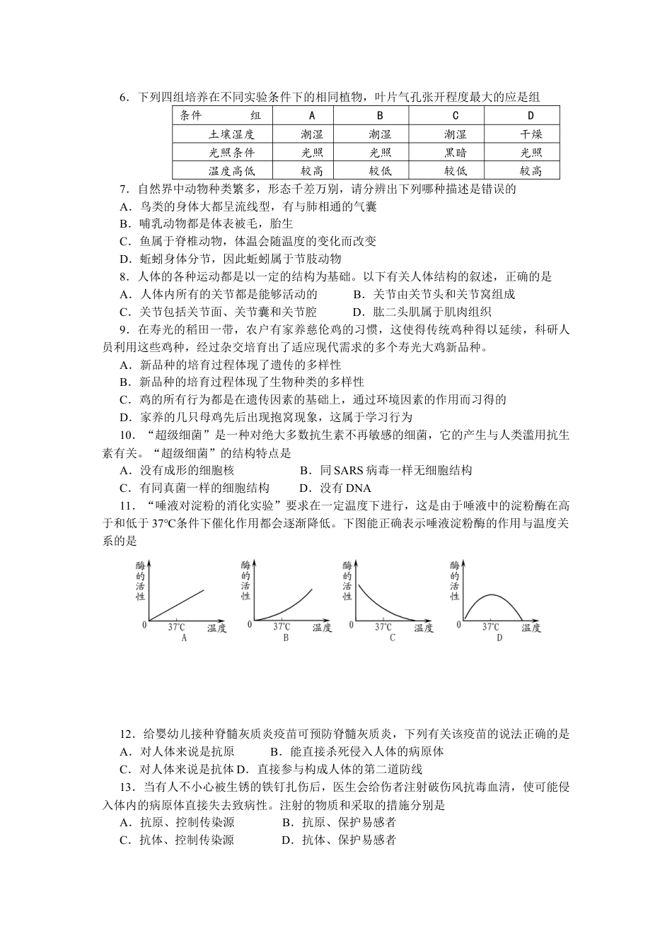 【初中九年级生物】2011潍坊市中考生物试题带答案(word版).docx