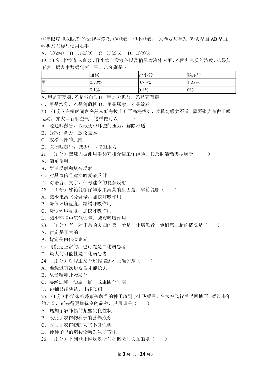 【初中九年级生物】2010年山东青岛初中生物学业考试题及答案.doc