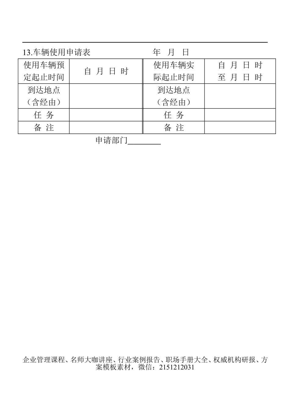 【企业及行政常用文档】之 13.车辆使用申请表.doc