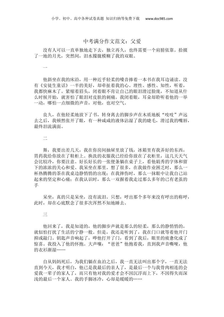 【中考满分作文范文精选】父爱.docx