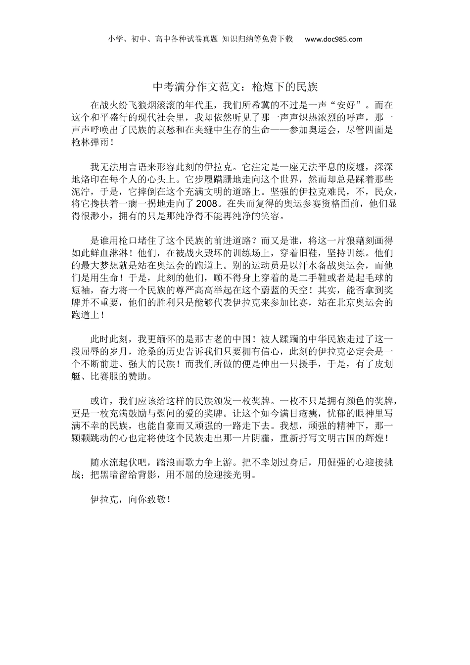 【中考满分作文范文精选】枪炮下的民族.docx