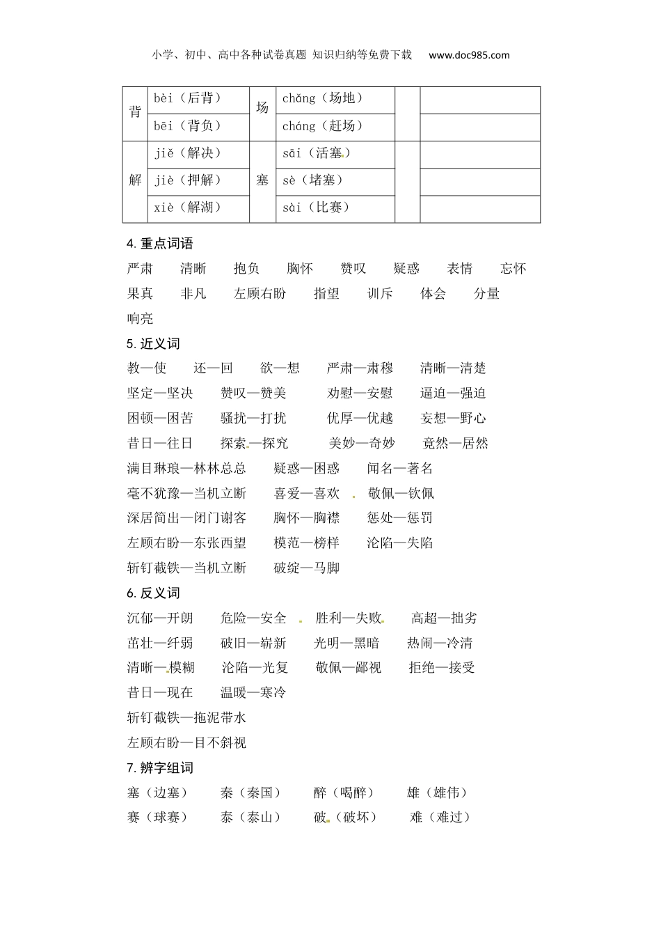 小学四年级语文上册 【热点难点一网打尽】部编四年级语文上册第七单元知识点汇总（含字词、佳句、感知、考点）.docx