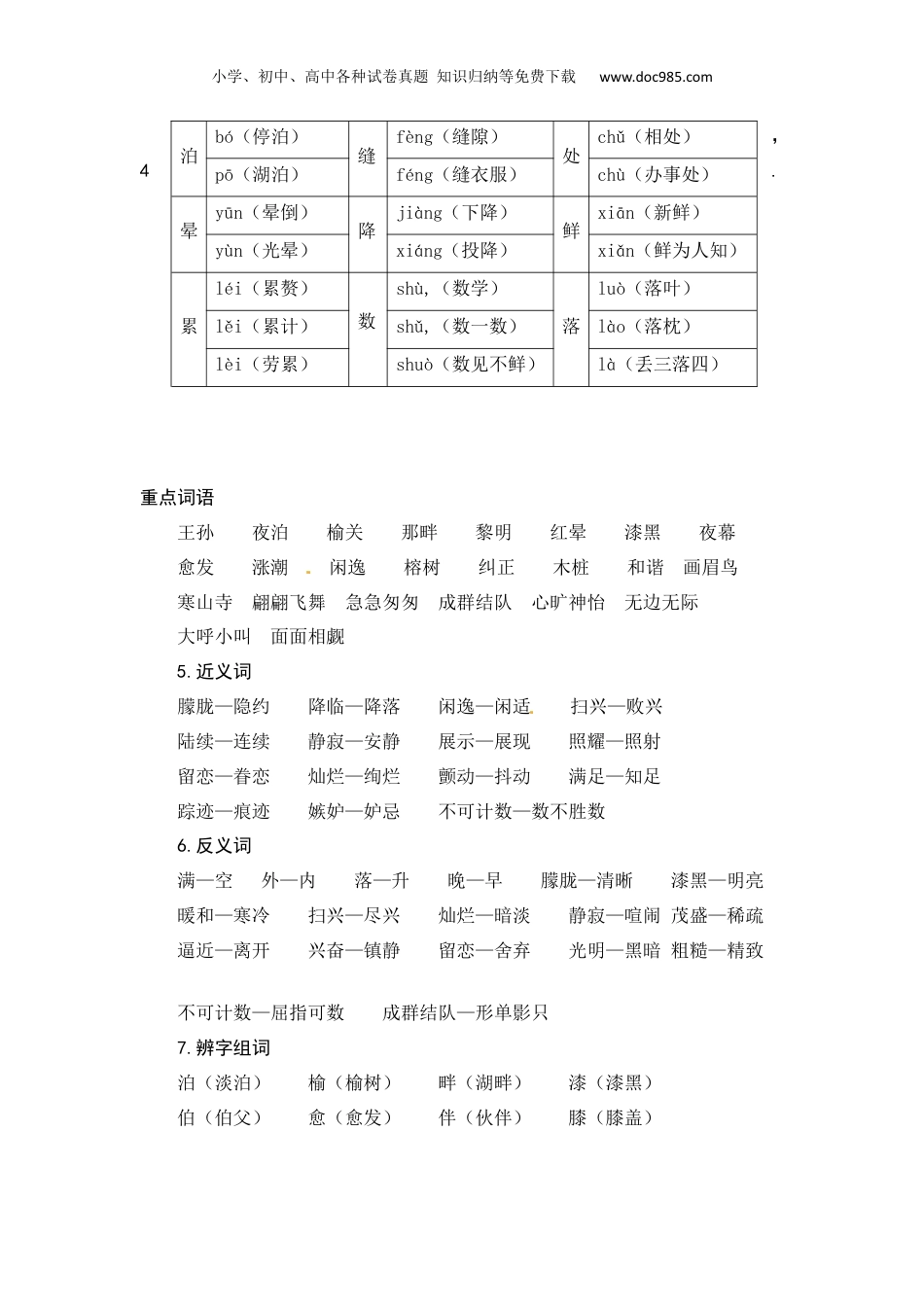 小学五年级语文上册 【热点难点一网打尽】部编五年级语文上册第七单元知识点汇总（含字词、佳句、感知、考点）.docx