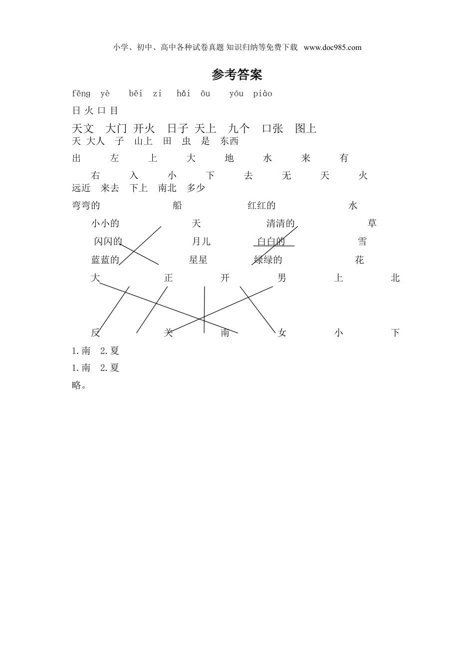 小学语文一年级上册参考答案 (1).doc