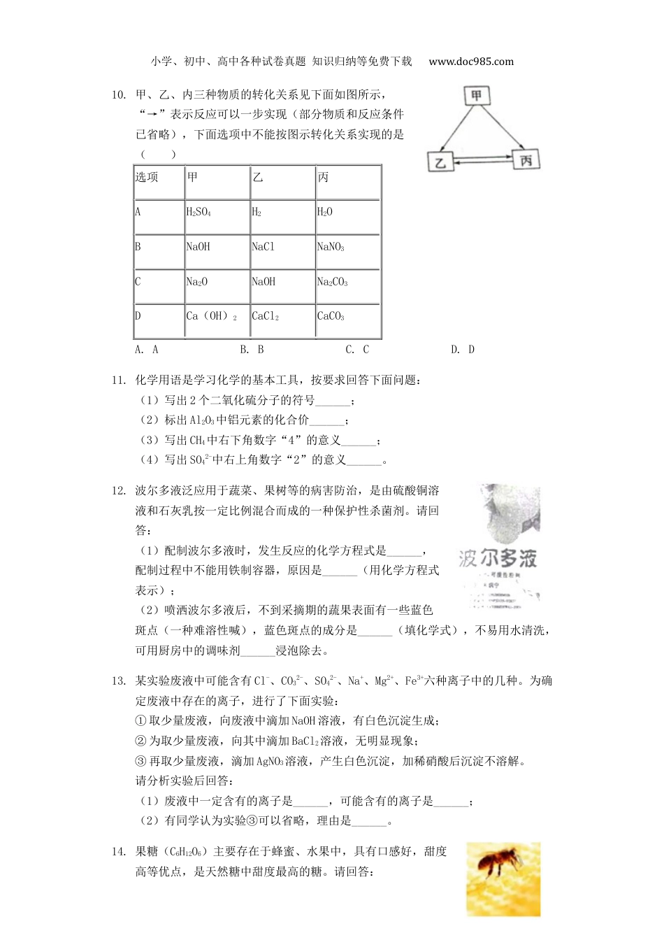 【初中历年中考真题】2019山东济宁化学试卷+答案+解析（word整理版）.docx