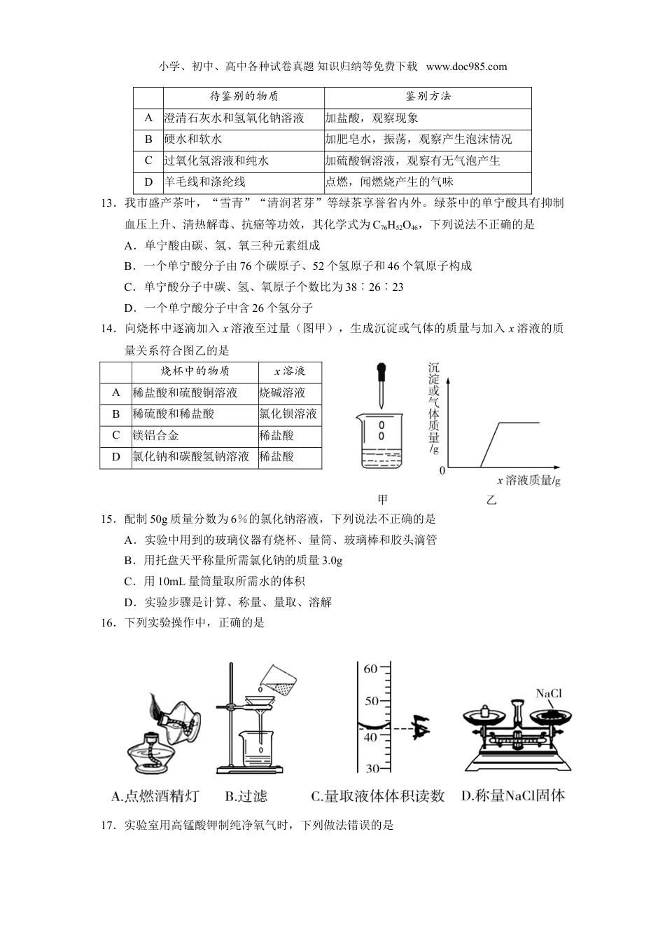 【初中历年中考真题】2013山东日照化学试卷+答案（word整理版）.doc