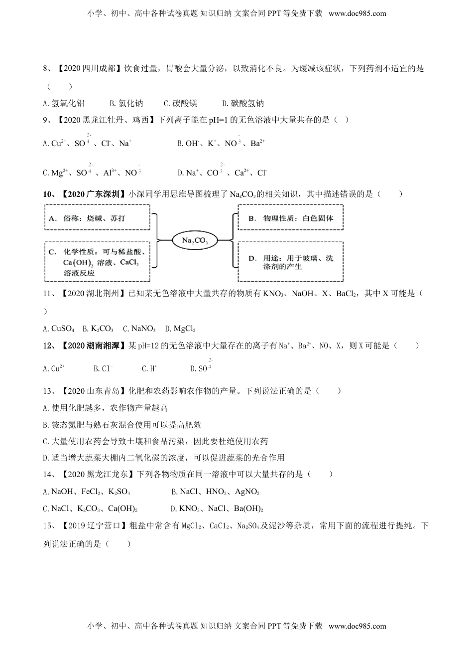 第十一单元 盐 化肥单元测试卷（B卷提升篇）（原卷版）-九年级化学下册同步单元AB卷（人教版）.doc