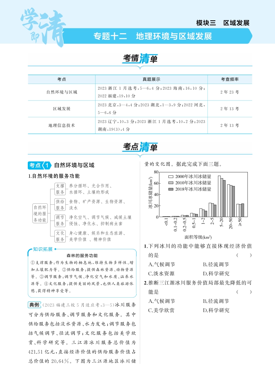 2025版新高考版 地理知识清单+考法清单专题十二 地理环境与区域发展.pdf