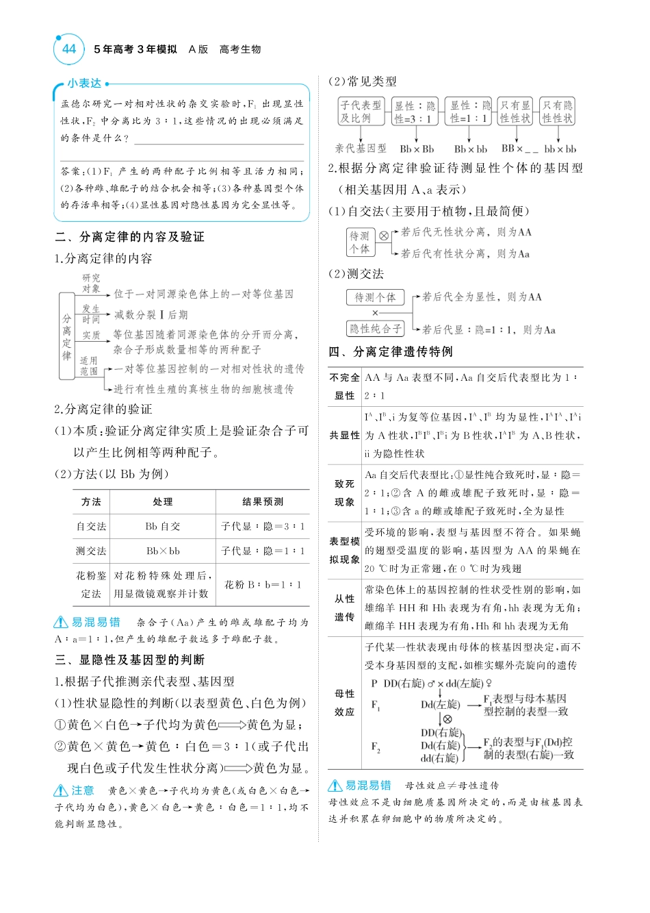 2025版新高考版 生物考点清单+考法清单专题8   分离定律和自由组合定律（讲解册PDF）.pdf