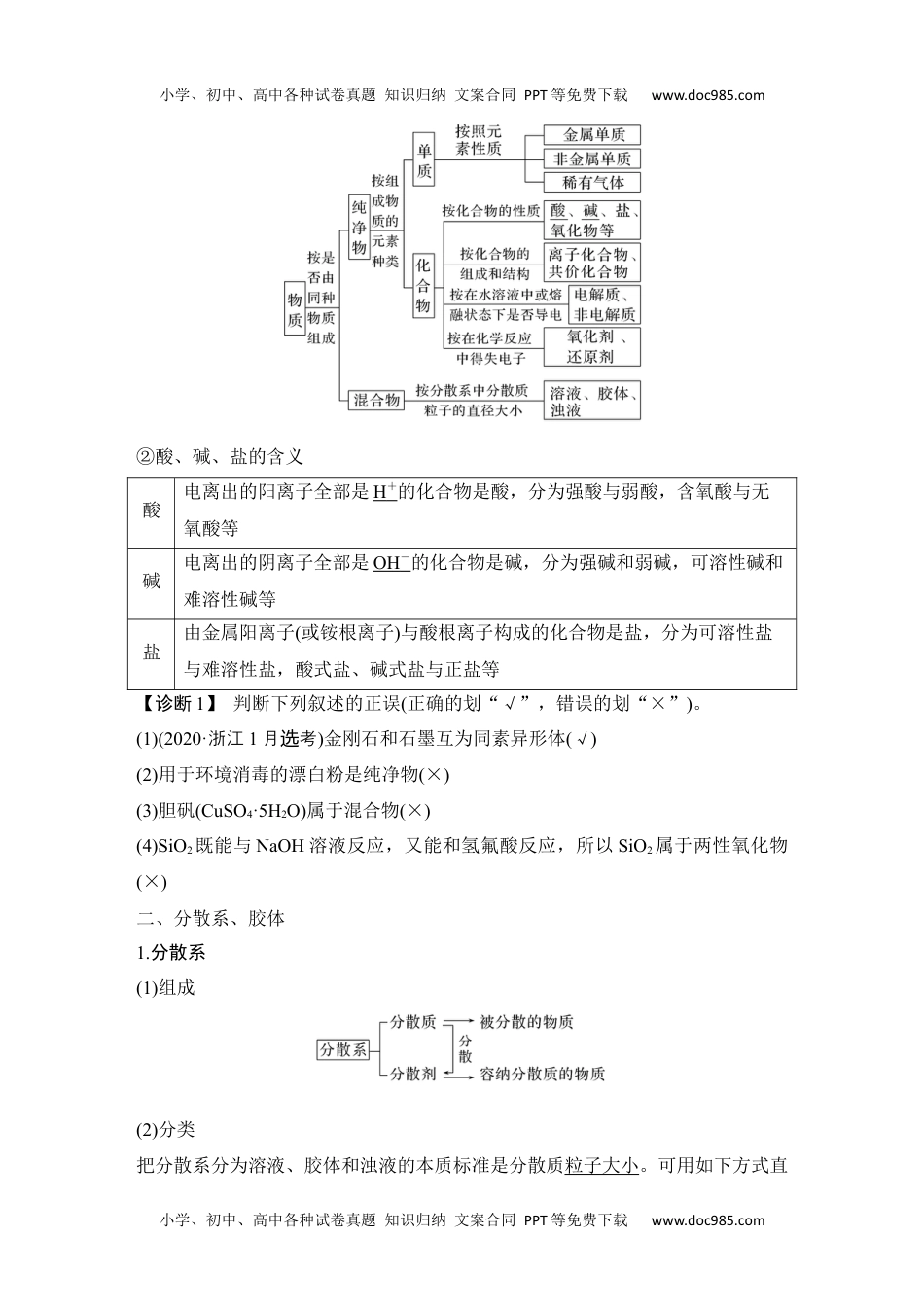 2024年高考化学一轮复习讲义（新人教版）第一讲　物质的分类及转化.docx