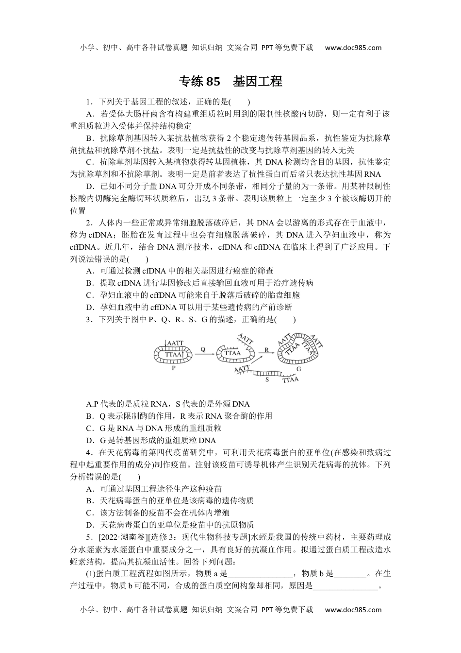 2023《微专题·小练习》·生物专练85　基因工程.docx