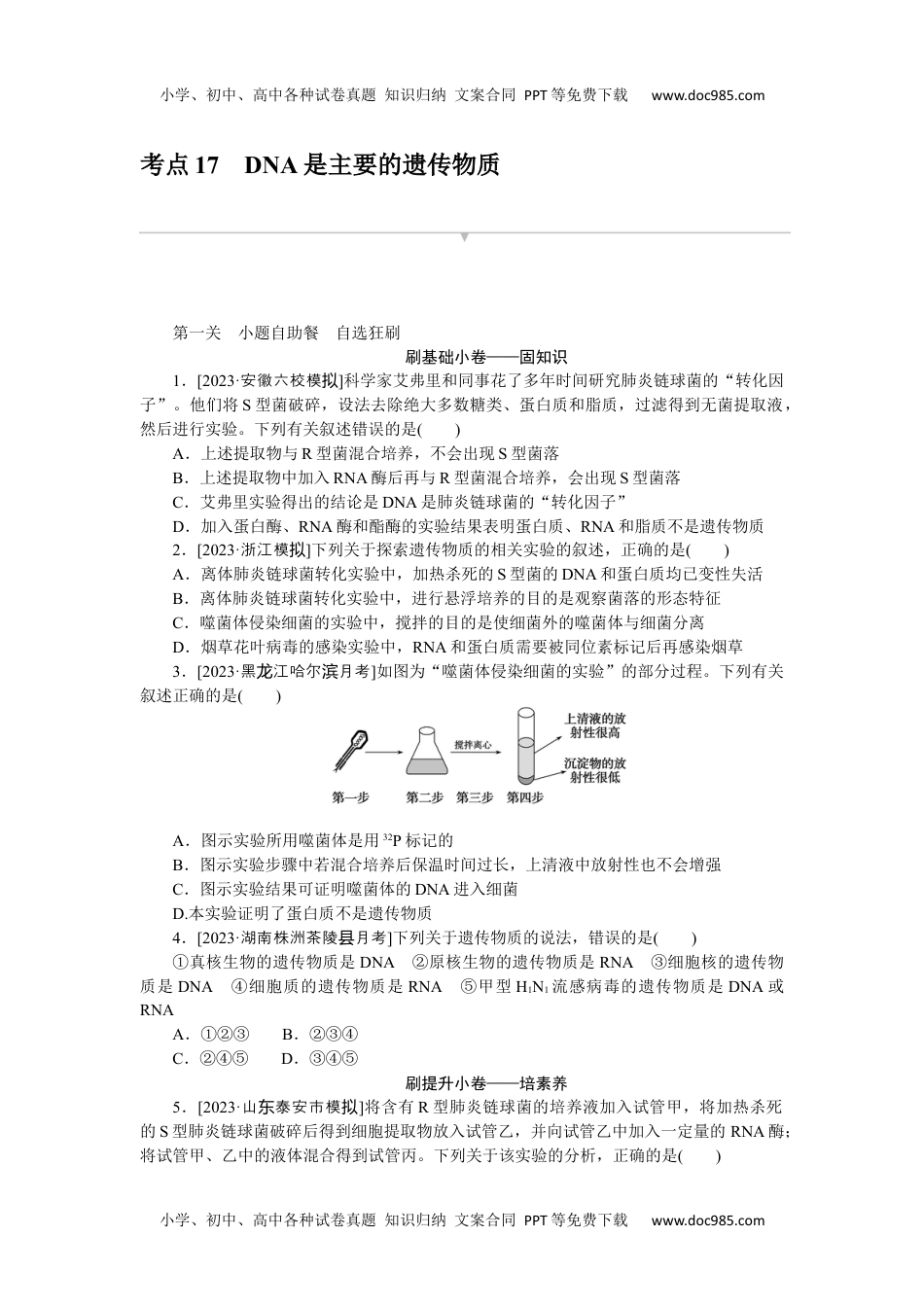 2024版《大考卷》全程考评特训卷·生物学【新教材】考点 17.docx