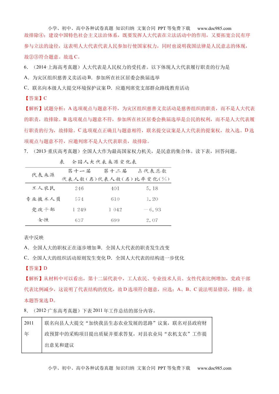 十年高考真题分类汇编（2010-2019）  政治 专题07 发展社会主义民主政治 Word版含解析.docx