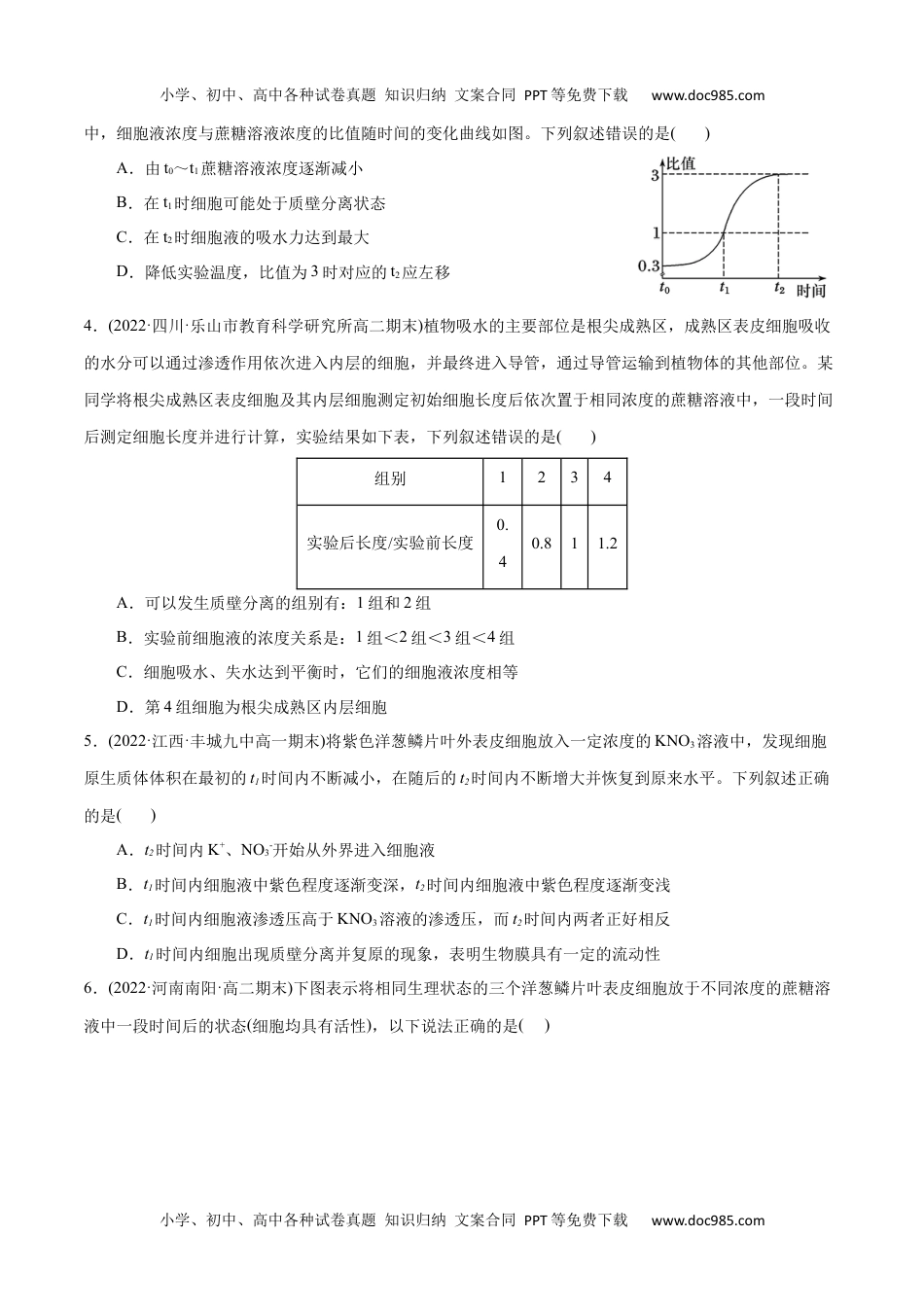 高一生物第4章  细胞的物质输入和输出（B卷·能力提升练）（原卷版）.docx