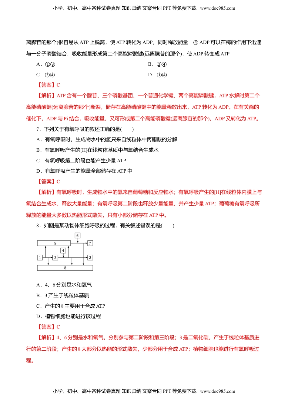 高一生物第5章 细胞的能量供应和利用A卷（解析版）.doc