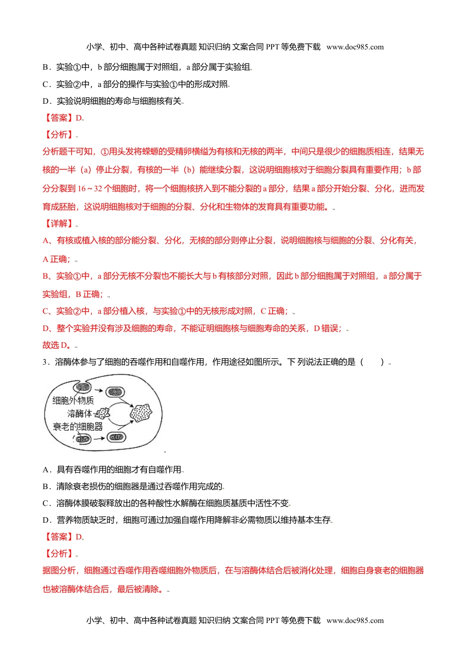 高一生物第三章  章末测试-高一生物课后培优练（人教版2019必修1）（解析版）.doc