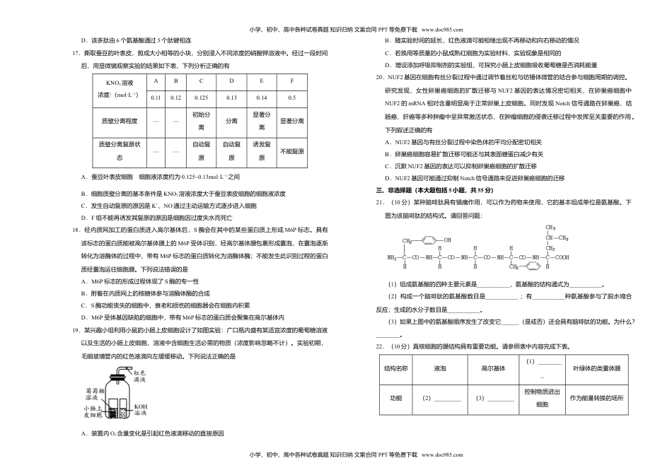 高一生物高一期末备考金卷 生物（A卷）.doc