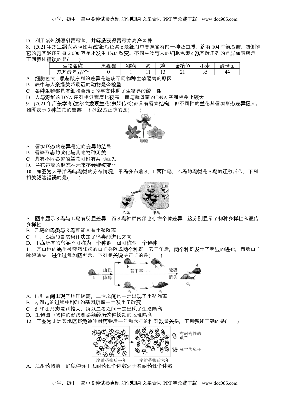 高一生物第6章 生物的进化（原卷版）.docx