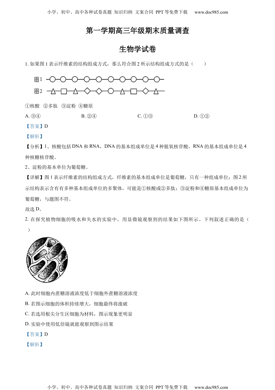 高三上学期期末生物试题（解析版）.docx