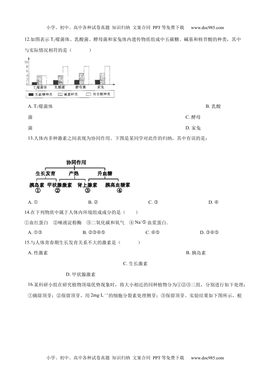 高二生物上学期期末测试卷03（人教版2019选择性必修1）（原卷版）.docx