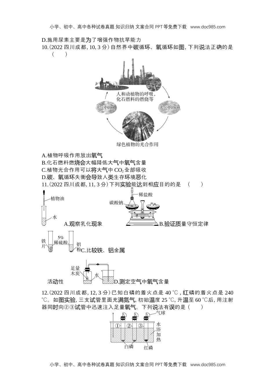 2022成都化学试卷+答案+解析（word整理版）历年中考真题 电子版免费下载.docx