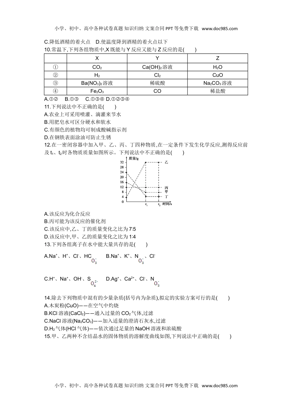 2015年江苏南京化学试卷+答案+解析（word整理版）历年中考真题 电子版免费下载.doc