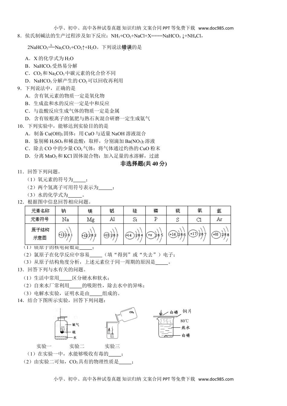 2018长春化学试卷（word整理版）历年中考真题 电子版免费下载.doc