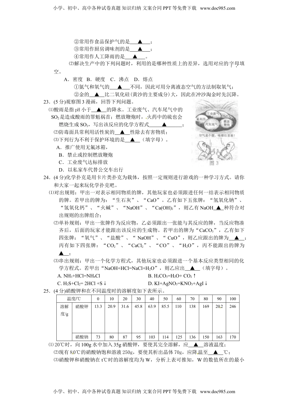 2013年江苏常州化学试卷+答案（word整理版）历年中考真题 电子版免费下载.doc