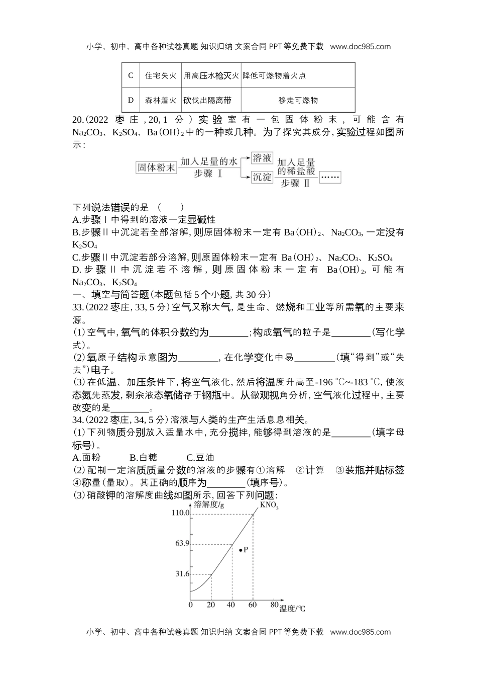 2022枣庄化学试卷+答案+解析（word整理版）历年中考真题 电子版免费下载.docx