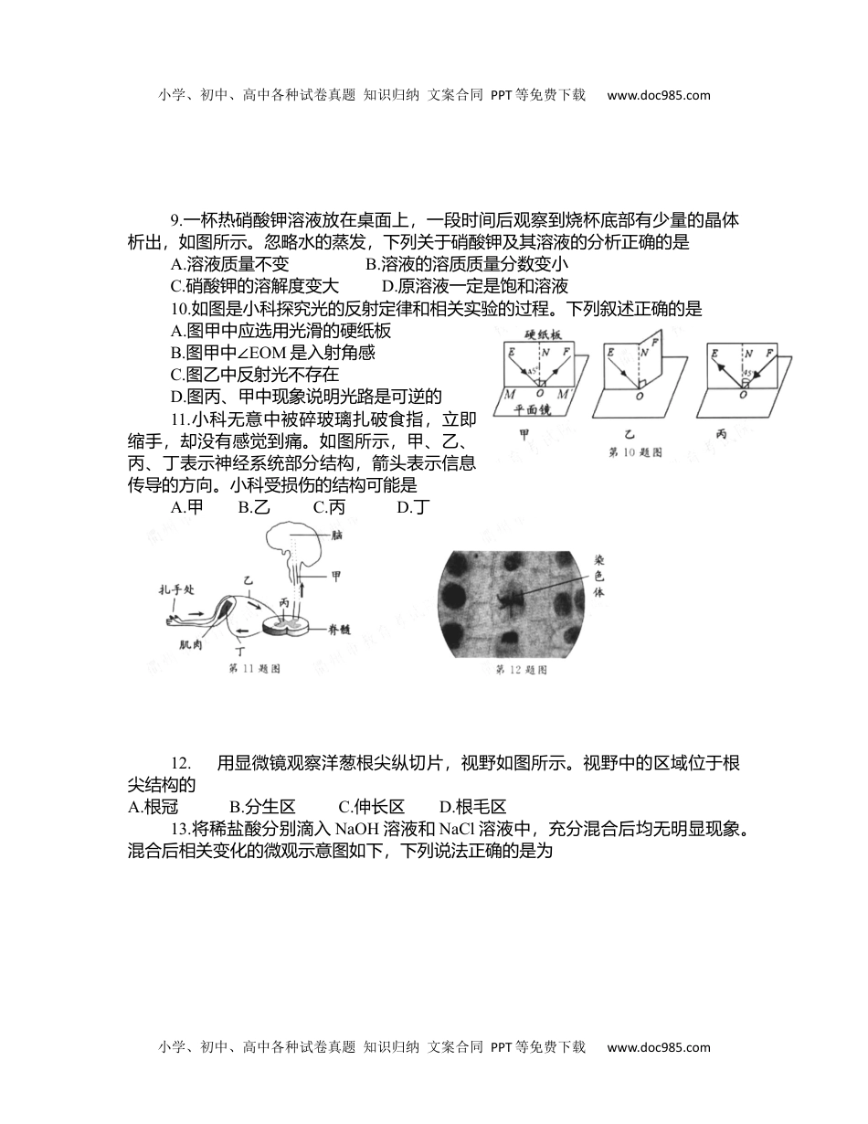 2020浙江衢州科学试卷+答案（word整理版）历年中考真题 电子版免费下载.docx