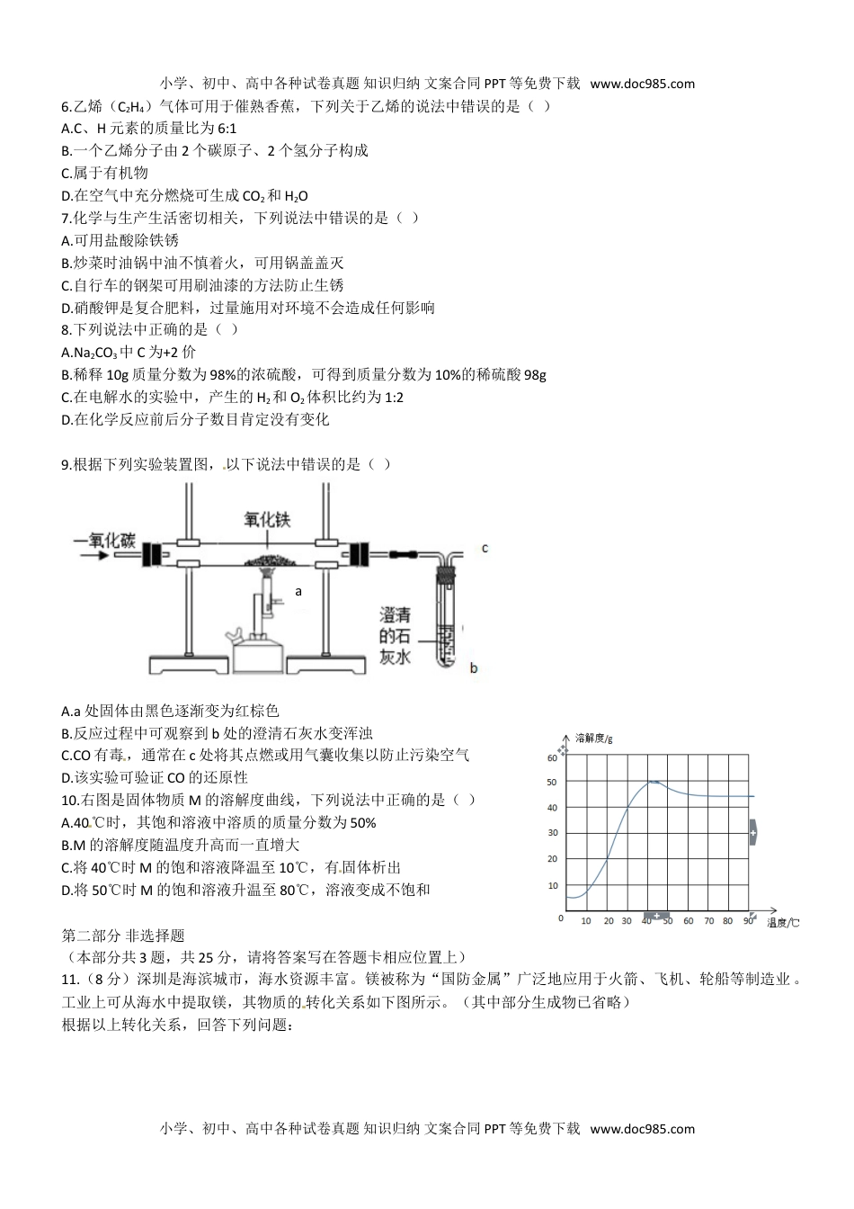 2016深圳化学试卷+答案（word整理版）历年中考真题 电子版免费下载.doc