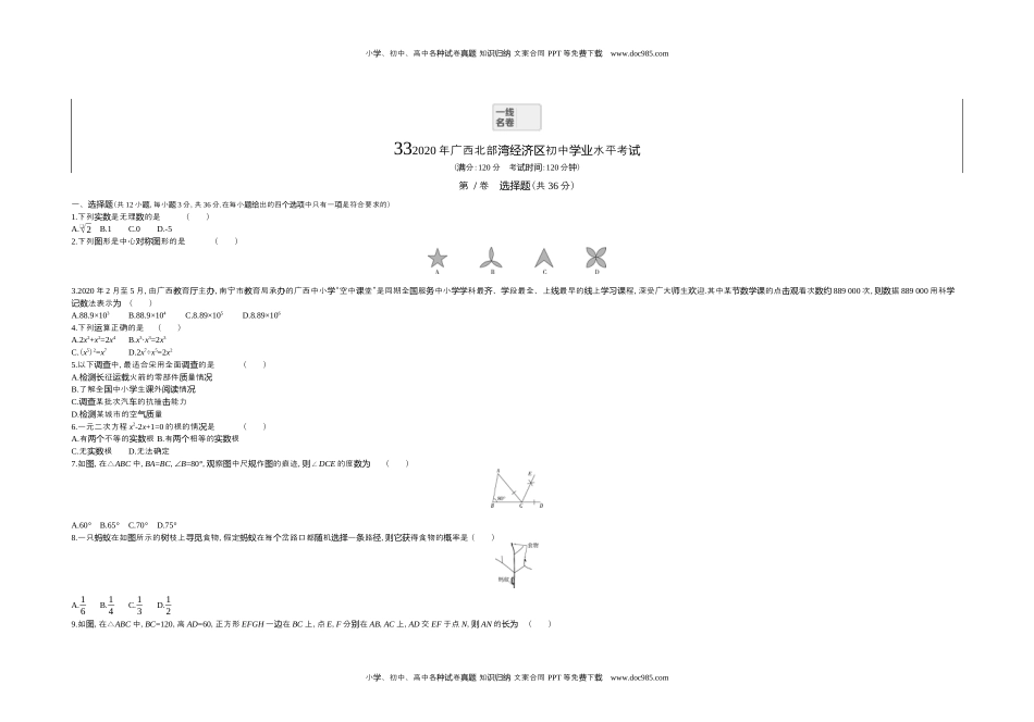 2020广西北部湾数学试卷+答案+解析（word整理版）历年中考真题 电子版免费下载.docx