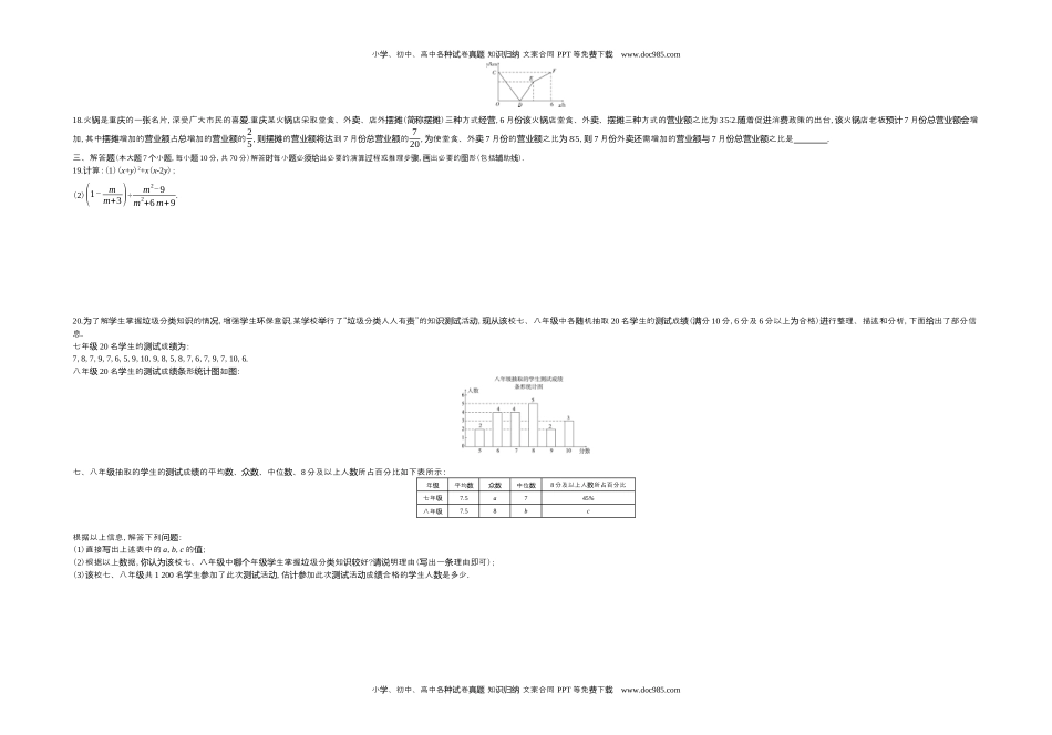 2020重庆数学试卷+答案+解析（word整理版）历年中考真题 电子版免费下载.docx