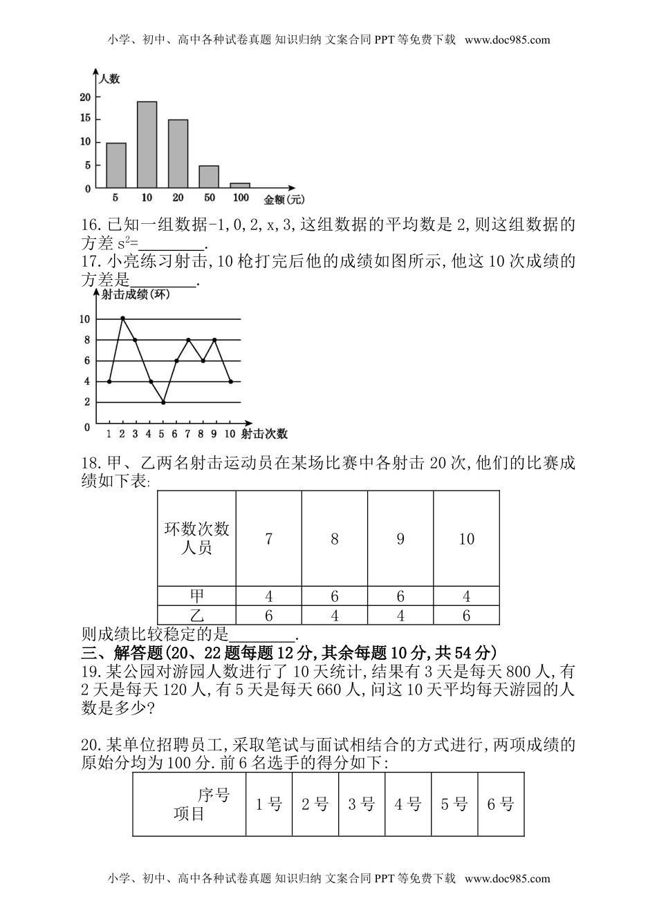 七年级下册数学【湘教版】第6章《数据的分析》单元测试卷（含答案）.doc