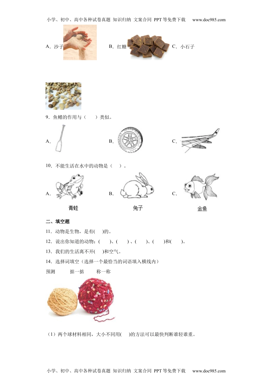 一年级科学下册教科版科学一年级下册 期末复习试卷（word版 含答案） (2).docx