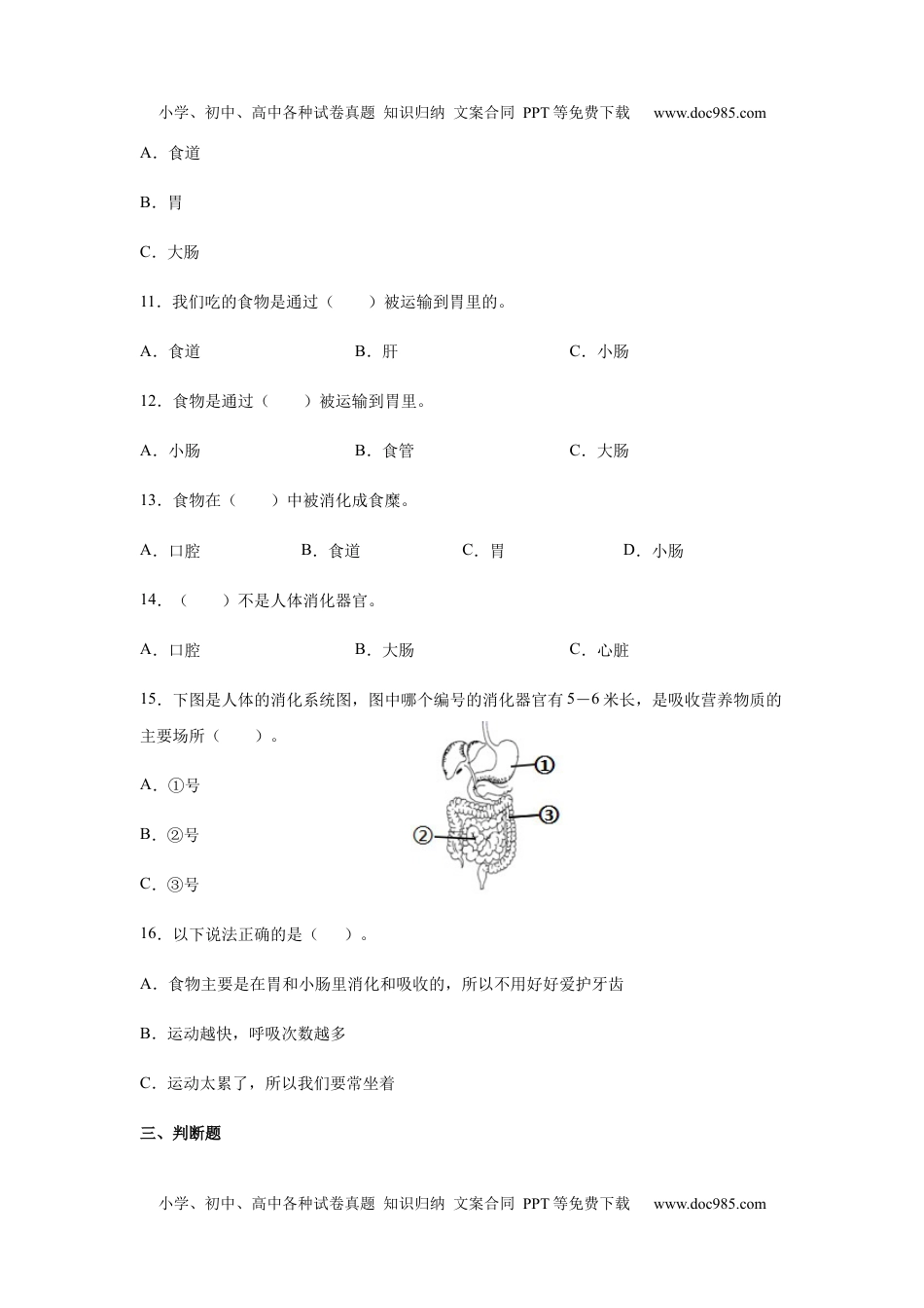 四年级科学上册四年级上册科学试题 2.8食物在身体里的旅行同步练习含答案（教科版）.docx