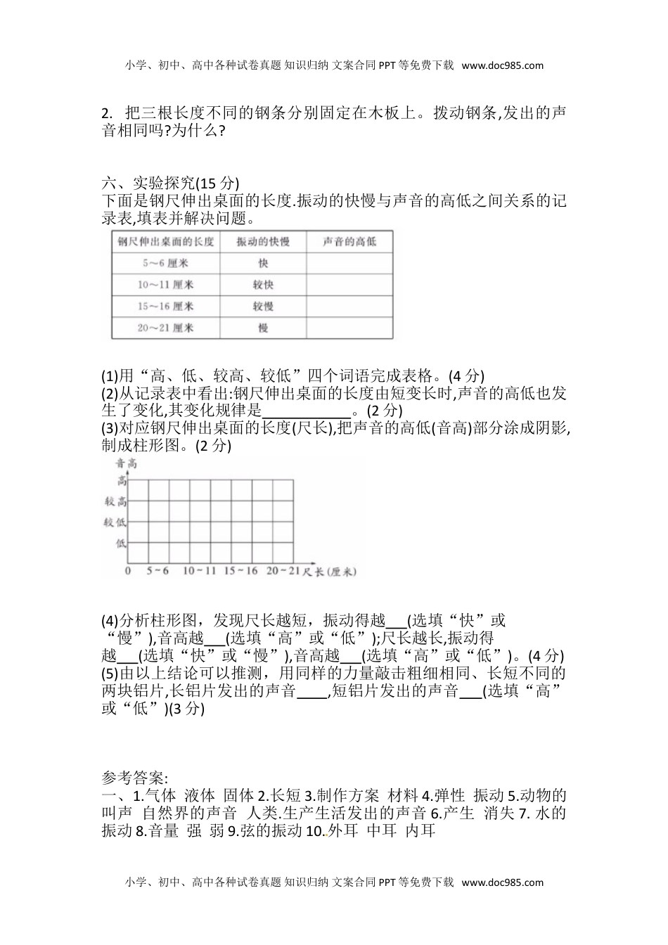 四年级科学上册教科版科学四年级上册 第一单元 声音 检测卷（含答案）.doc