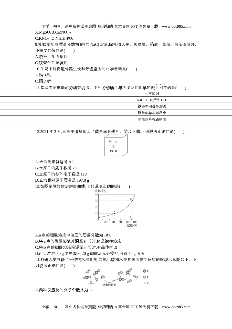 历年化学中考试卷真题2021广东省化学试卷+答案+解析（word整理版）.docx