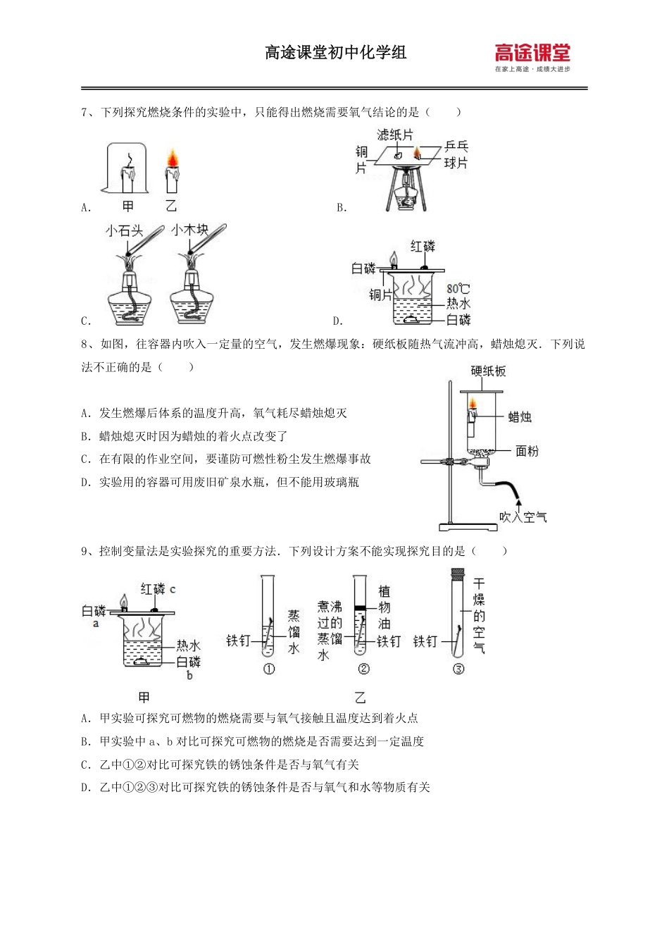 化学专项训练10.燃料燃烧及化学与生活.pdf