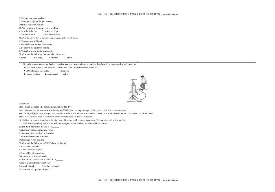 英语中考真题2019福建英语试卷+答案+解析（word整理版）.docx